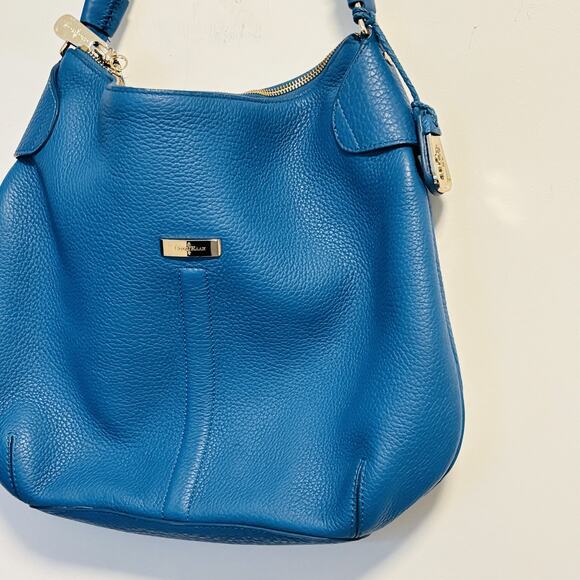Cole Haan Bag Womens Medium Blue Pebbled Leather Shoulder Hobo Gold Hardware - Picture 2 of 13